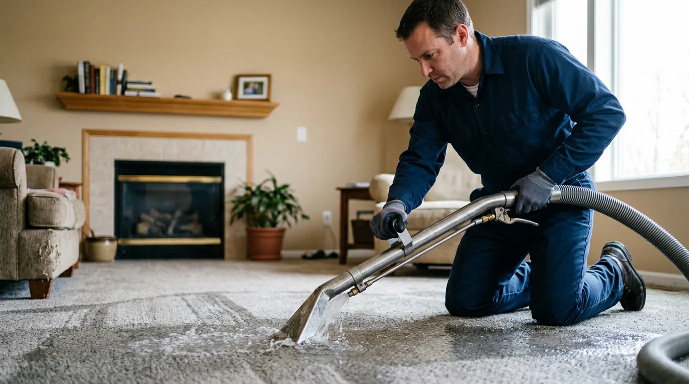 Water damage restoration technician working near Strandburg, SD